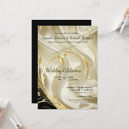 Invitation Noir avec or sur Champagne Mariage en soie