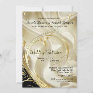 Invitation Noir avec or sur Champagne Mariage en soie Invitat