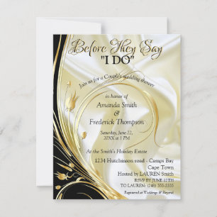 Invitation Noir avec or sur Champagne Soie Couple Douche