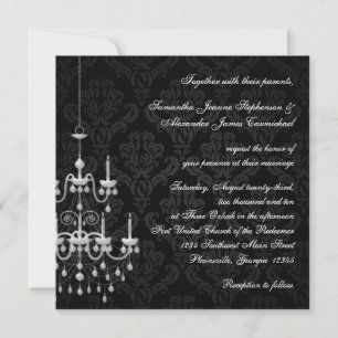 Invitation Noir avec Silhouette de lustre blanc