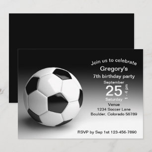 Invitation Noir, Ball de football blanc Football fête d'anniv