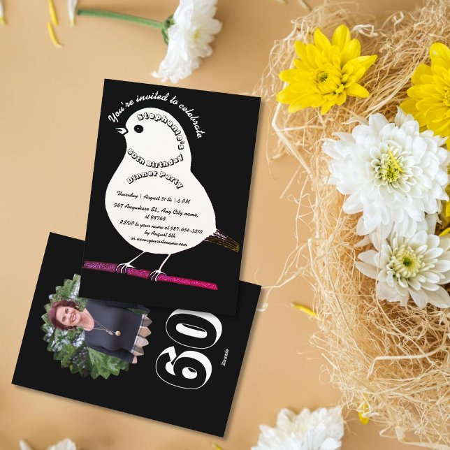 Invitation Noir & blanc 60e anniversaire mignonne dîner aux o (Créateur téléchargé)