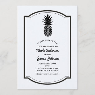 Invitation Noir & Blanc Aiguille Tropicale Élégant Chic