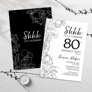 Invitation Noir Blanc Botanique Surprise 80e anniversaire