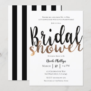 Invitation Noir Blanc Bronze Moderne Glamour Réception de Mar
