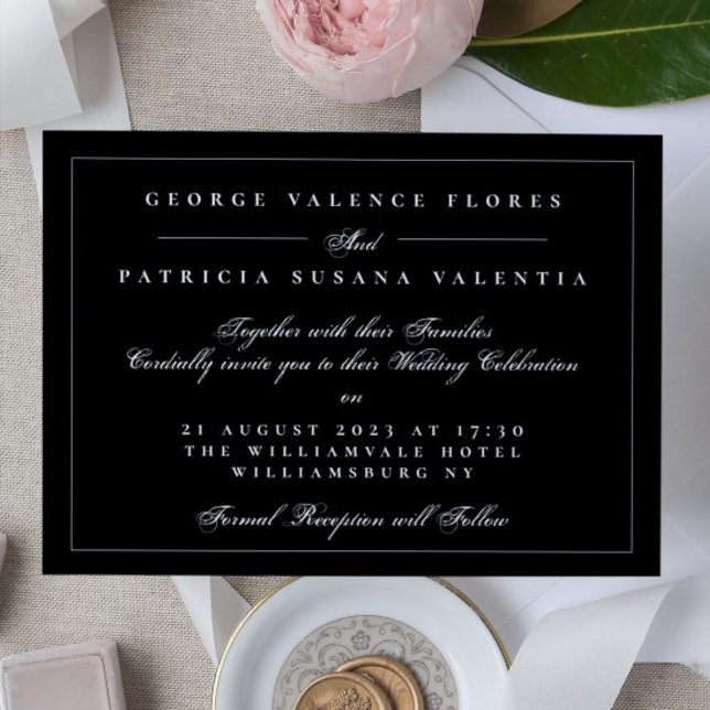 Invitation Noir & Blanc Calligraphie Formelle Mariage Élégant (Créateur téléchargé)