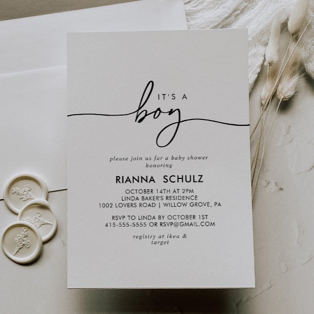 Invitation Noir blanc clair C'est un Baby shower garçon (Créateur téléchargé)