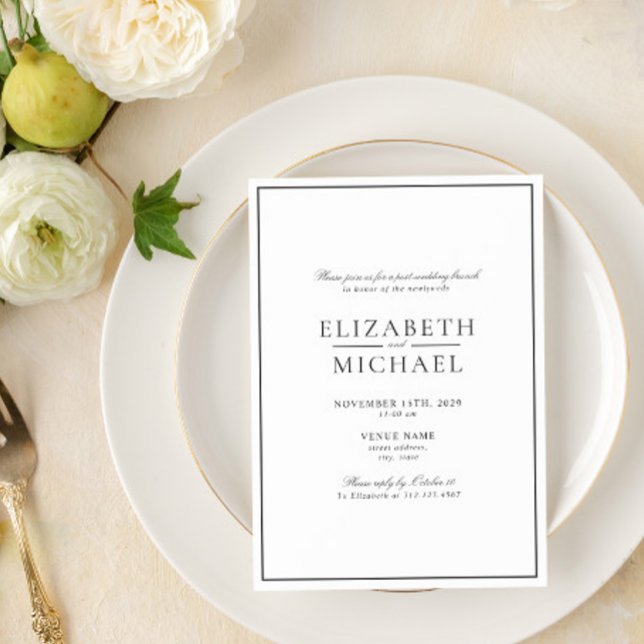 Invitation Noir & Blanc Classic Script Post Mariage Brunch (Easily personalize this post wedding brunch invitation with your unique details)