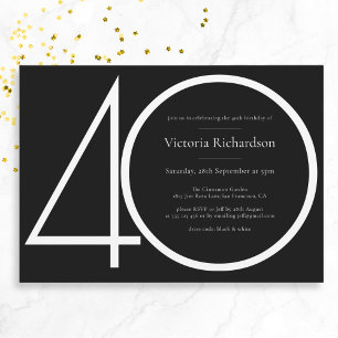 Invitation Noir Blanc Classy Moderne Minimaliste 40e Annivers