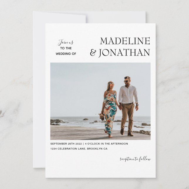 Invitation Noir Blanc contemporain Monogramme Mariage photo (Devant)