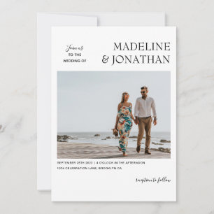 Invitation Noir Blanc contemporain Monogramme Mariage photo