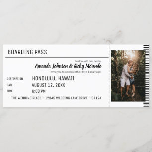 Invitation Noir & Blanc Destination Mariage avec Photo