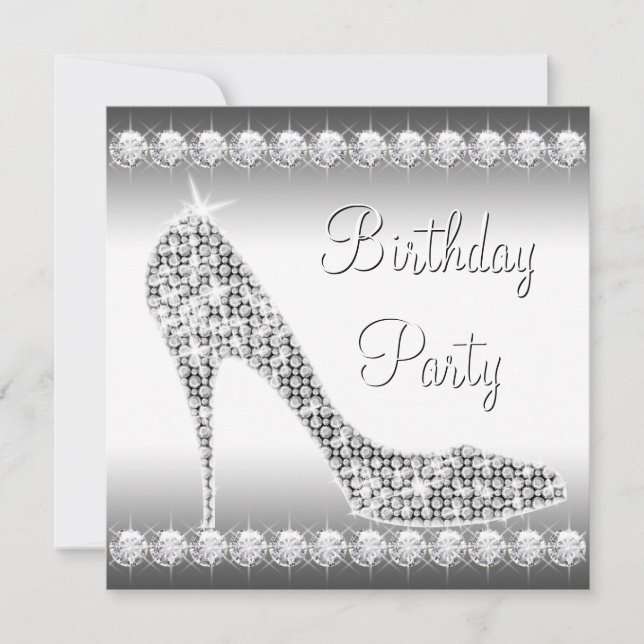 Invitation Noir Blanc Diamant Haut talon Chaussure Anniversai (Devant)