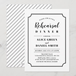 Invitation Noir & Blanc Dîner de répétition de mariage clas