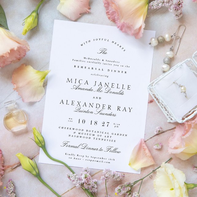 Invitation Noir Blanc Élégant Dîner De Répétition Officielle (Créateur téléchargé)