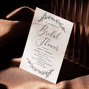 Invitation Noir blanc élégant script fleuri nuptiale douche