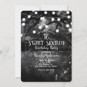 Invitation Noir Blanc Enchanted Forest Lights Sweet 16 Party