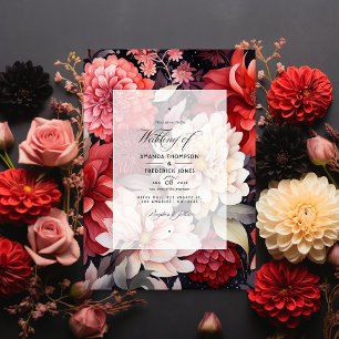 Invitation Noir, Blanc et Rouge Floral Automne Mariage