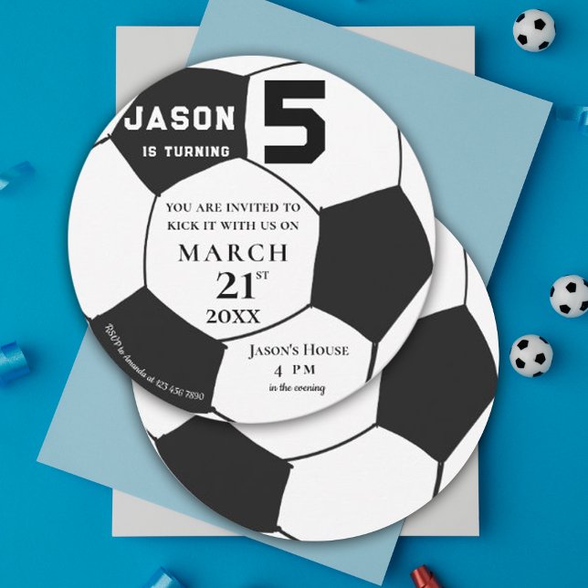 Invitation Noir Blanc Football Football Sports Thème Annivers (Black White Soccer Football Sports Themed Birthday Invitation)