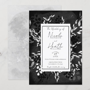 Invitation Noir Blanc Gris Moderne Minimaliste Floral Mariage