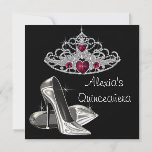 Invitation Noir Blanc Haut talons Rouge et Noir Quinceanera