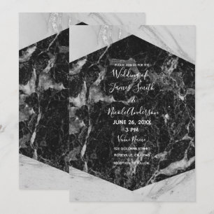 Invitation Noir blanc & Marbre d'argent Mariage de verre mode
