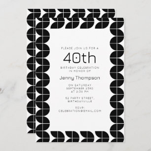 Invitation Noir & Blanc Mid Century Moderne Abstrait Annivers