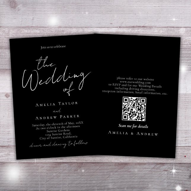 Invitation Noir blanc minimal Script élégant Mariage de code  (Créateur téléchargé)