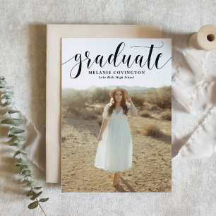 Invitation Noir Blanc Moderne Calligraphie Photo Graduation