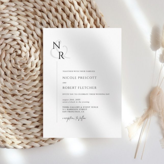 Invitation Noir & Blanc Moderne Élégant Mariage Monogramme (Créateur téléchargé)