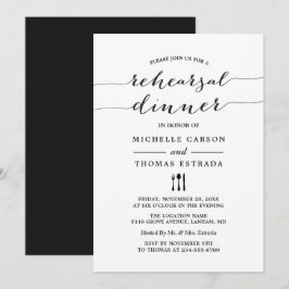 Invitation Noir Blanc moderne Script Mariage Dîner de répétit