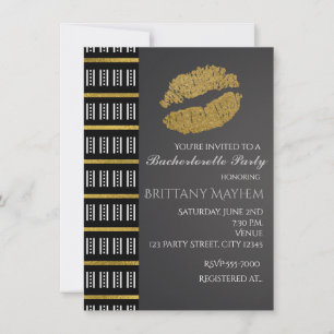 Invitation Noir Blanc & Or Faux Shimmer Lèvres Baiser Fête