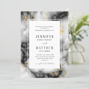 Invitation Noir Blanc Or Foil Agate Marbre Mariage