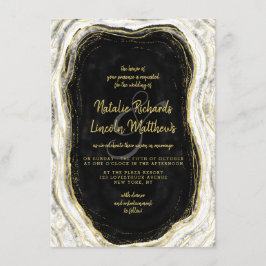 Invitation Noir Blanc & Or Géode Agate Marbre Mariage