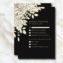Invitation Noir Blanc Or minimaliste Moderne Floral Chic RSVP