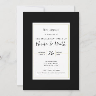 Invitation Noir Blanc Or Moderne Minimaliste Élégant Engageme