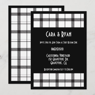 Invitation Noir, Blanc, Plaid, Classique, Chic, Mariage moder