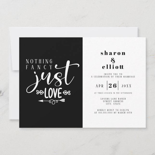 Invitation Noir Blanc Rien De Fancy Just Love Mariage (Devant)