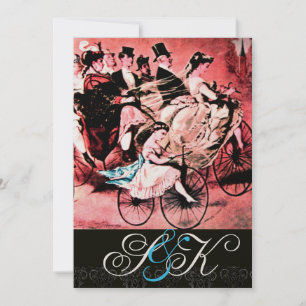 INVITATION NOIR BLANC ROUGE BICYCLETTE MARIAGE DAMAS INITIALE