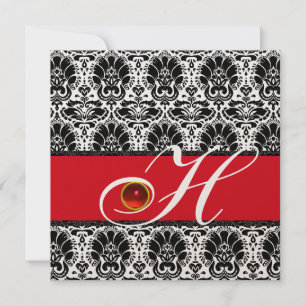 Invitation NOIR BLANC ROUGE CHAMPAGNE DAMASSÉ MONOGRAMME Rubi