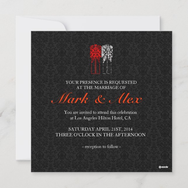 Invitation Noir Blanc & Rouge Couples du même sexe Invite Mar (Devant)