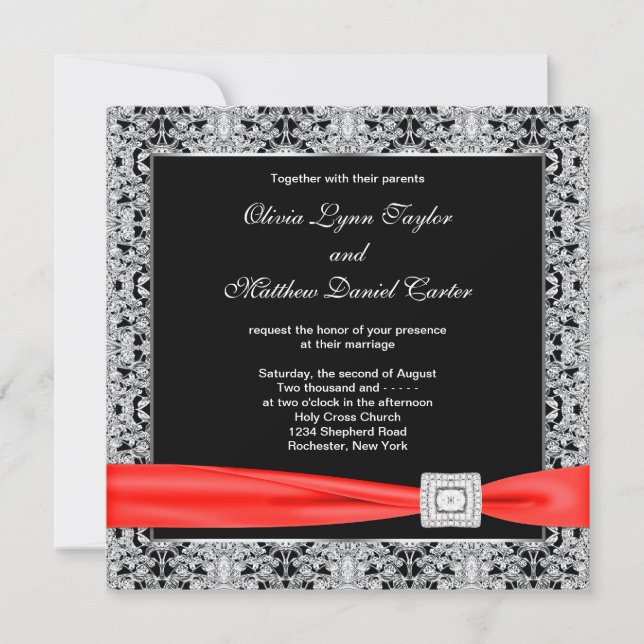 Invitation Noir blanc rouge noir Mariage (Devant)