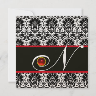 Invitation NOIR BLANC ROUGE OR DAMAS MONOGRAMME Rubis