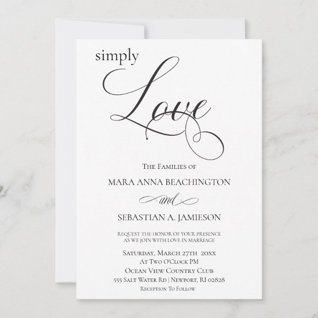 Invitation *~* Noir Blanc Simple Minimal Mariage moderne (Devant)
