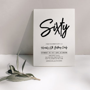 Invitation Noir & Blanc Soixantième Anniversaire Chic Sixty
