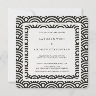 Invitation Noir + Blanc Stylisé Vagues Moderne Plage Mariage