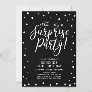 Invitation Noir & Blanc Surprise Adulte fête d'anniversaire