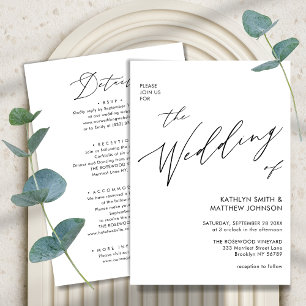 Invitation Noir & Blanc Tout en un Mariage de script moderne