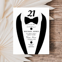 Noir blanc Tuxedo Mens 21ème anniversaire Invitati