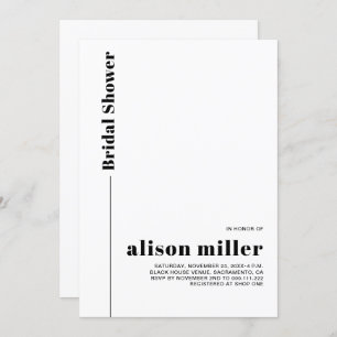 Invitation Noir, blanc typographie minimaliste douche nuptial